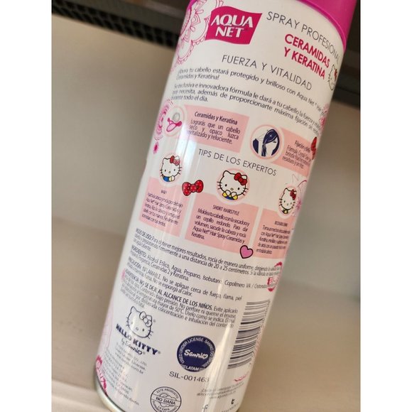 Hello Kitty Aqua Net Hair Spray CERAMIDAS Y KERATINA 316 Ml Special Edition NEW - Picture 4 of 6